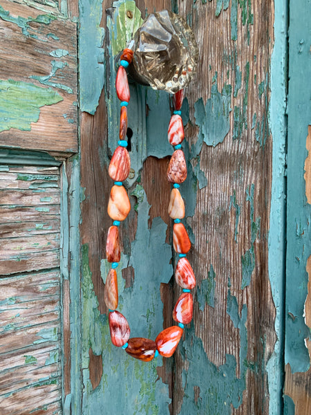 Orange Spiny Shell & Turquoise necklace